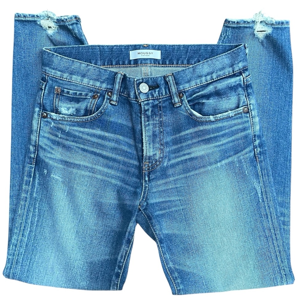 Moussy Distressed Womens Blue Denim Jeans 27